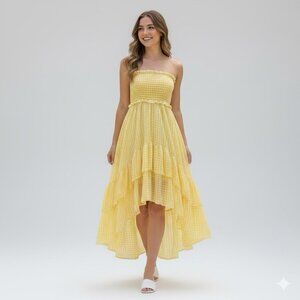 Anthropologie Yellow Gingham Dress Medium Low Coquette Cottagecore Boho Ruffle